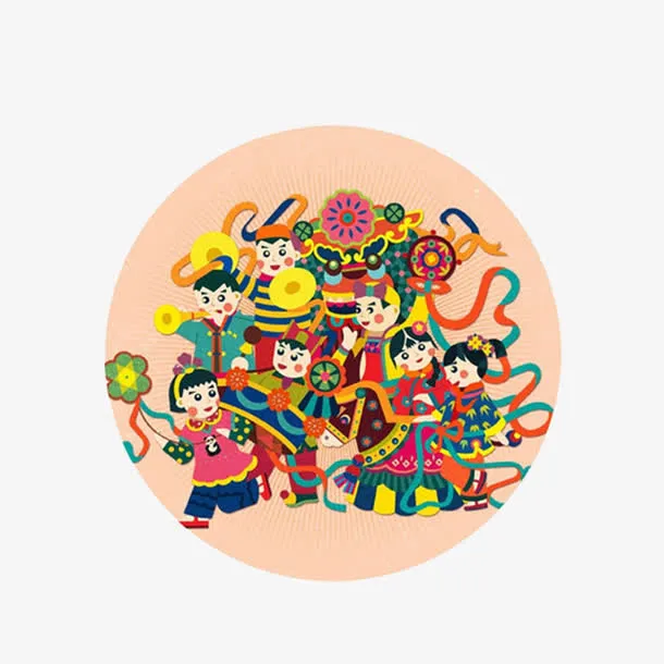 新年舞蹈年画图案免抠