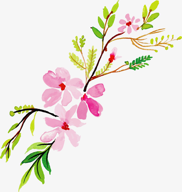 粉红色春天水彩花朵免抠