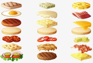一堆汉堡食材免抠