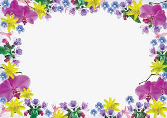 黄紫色碎花边框免抠