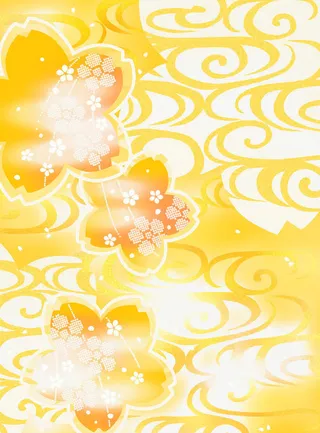 黄色樱花流云纹免抠