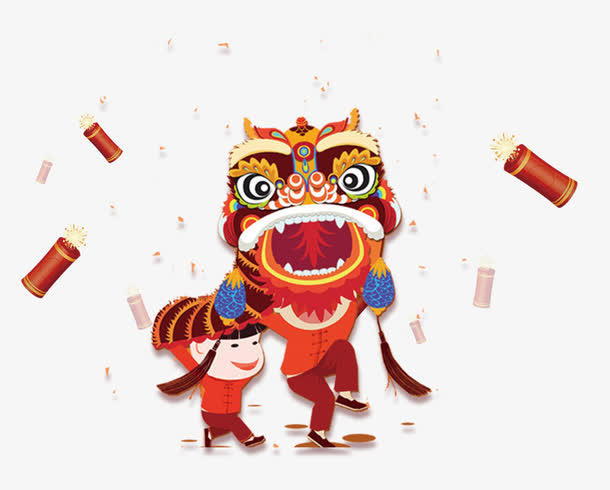 春节舞狮卡通人物psd图免抠