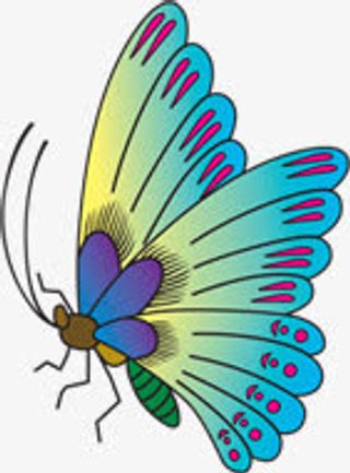 手绘黄蓝色渐变蝴蝶免抠