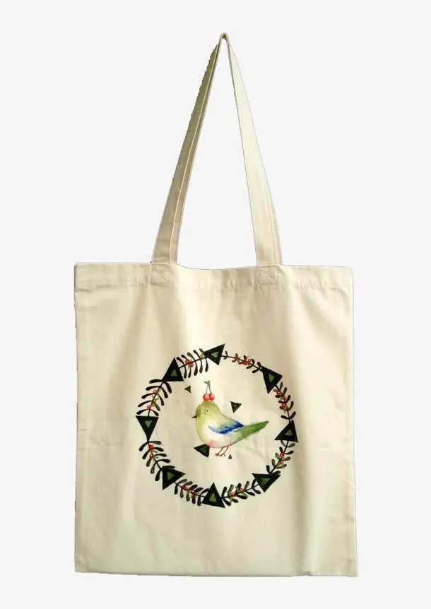 手绘帆布袋殷桃鸟免抠