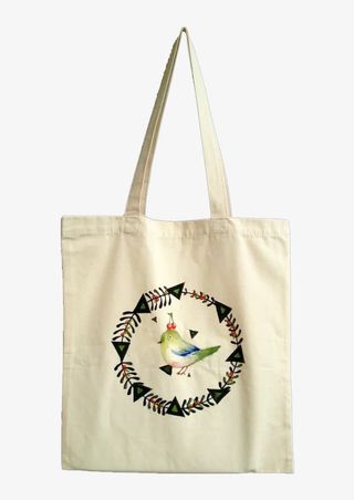 手绘帆布袋殷桃鸟免抠