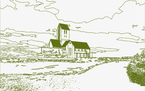 简笔画山村小河免抠