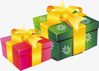 绿色红色蝴蝶结礼盒装饰免抠