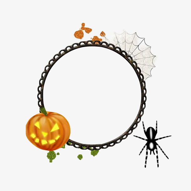 万圣节南瓜蜘蛛网圆形边框元素免抠