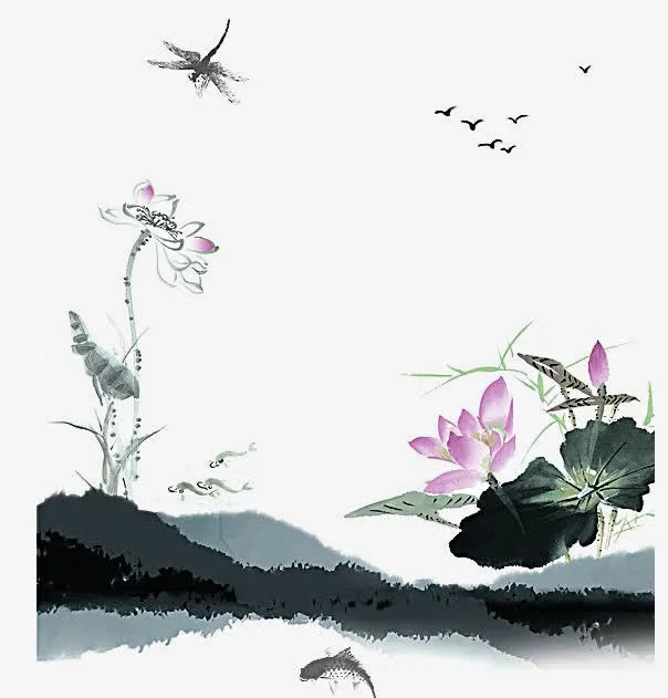 水墨画荷花免抠