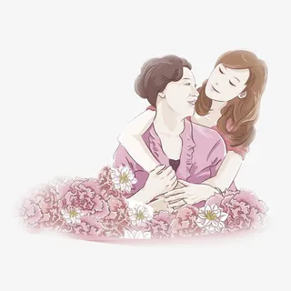 粉色卡通母女装饰图案免抠