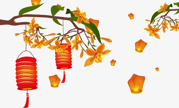 手绘中秋桂花插画免抠