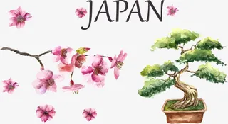 手绘水彩日本印象免抠