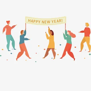 庆祝新年背景卡通人物免抠