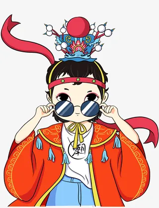 国潮京剧传统卡通手绘素材免抠