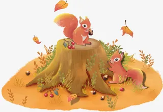 手绘秋天可爱小动物免抠