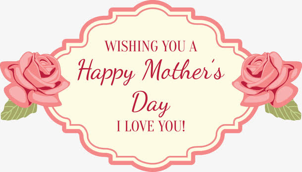 母亲节手绘蔷薇花标签免抠