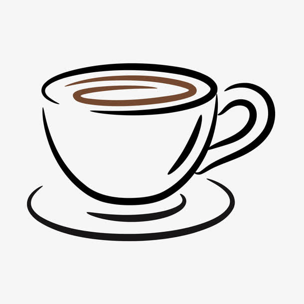 咖啡杯线描免抠