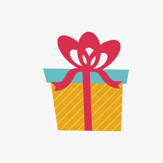 手绘红色蝴蝶结黄色礼盒免抠