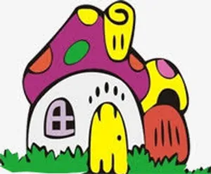 春天手绘彩色房屋草地免抠