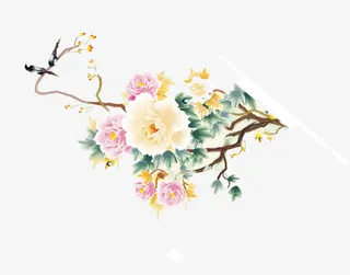 中秋节小清新粉黄色花朵免抠