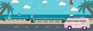 暑假旅游扁平清新蓝色淘宝海报背景高清