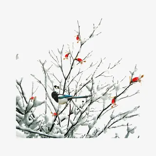 冬天雪压树枝场景免抠