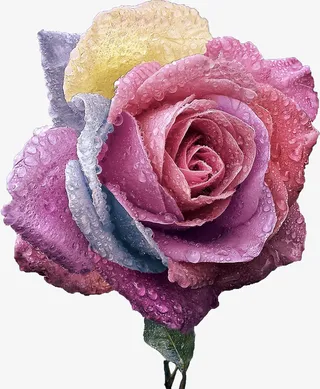 春天绿色粉色彩色玫瑰花免抠