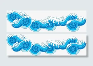 蓝色手绘的海浪效果图免抠