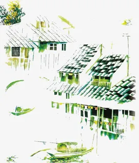 水彩墨房子免抠