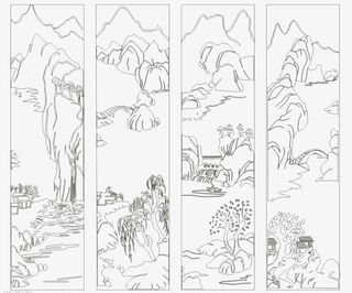 手绘山水素材png免抠