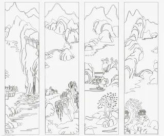 手绘山水素材png免抠