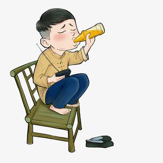 卡通男孩童年回忆喝饮料玩游戏p免抠