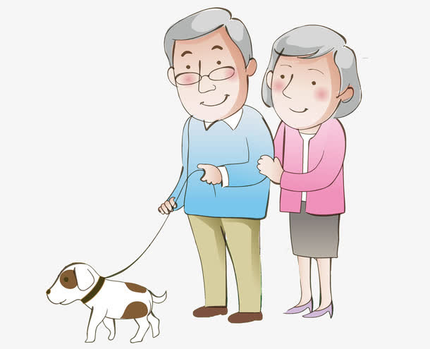 卡通遛狗的老人免抠图免抠