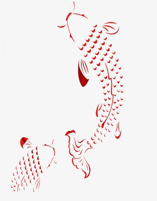 红色剪纸鱼免抠