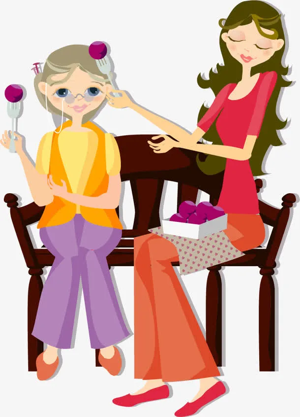 矢量手绘母女俩免抠