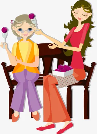矢量手绘母女俩免抠