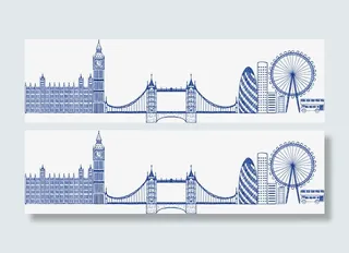 手绘英国伦敦街景免抠