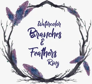 紫色羽毛树枝花环免抠