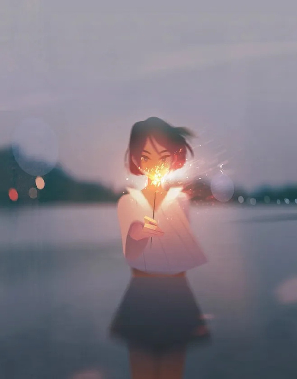 放烟花的少女免抠
