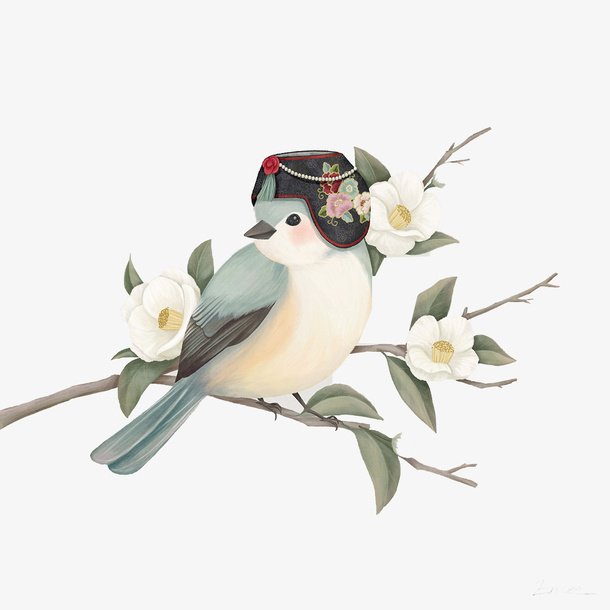 手绘彩绘小清新花鸟图免抠