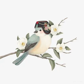 手绘彩绘小清新花鸟图免抠