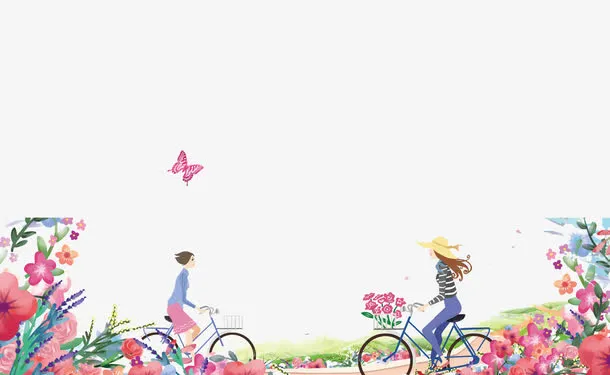 手绘春天骑车免抠
