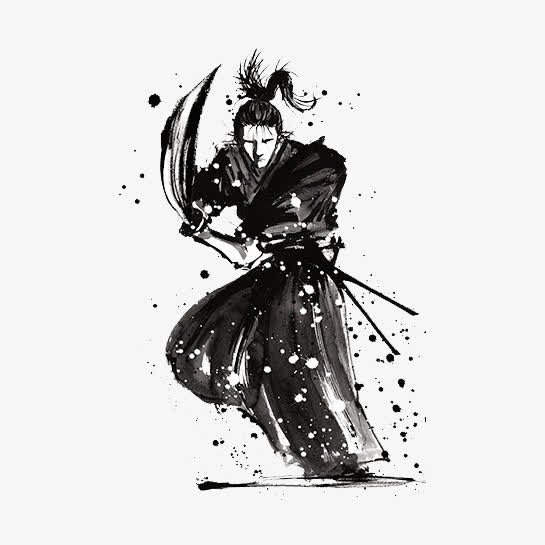 中国风水墨画武士免抠