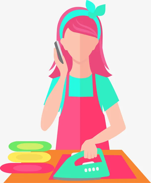 美丽扁平熨斗女孩免抠