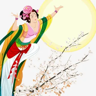 创意合成人物彩绘嫦娥奔月免抠