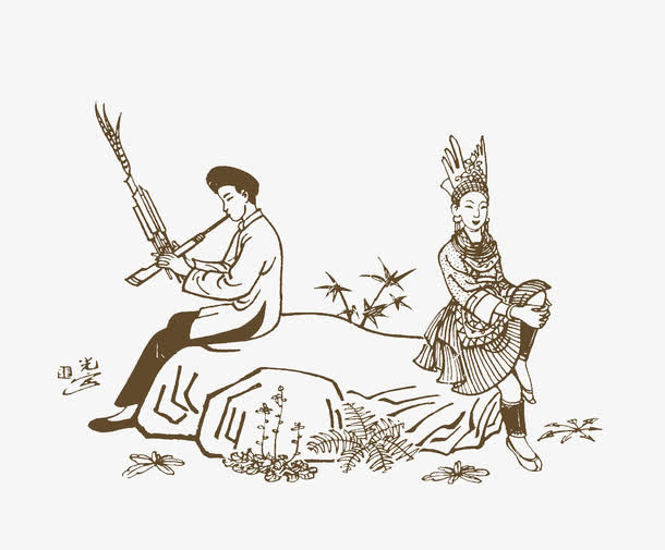 中国画芦笙恋免抠