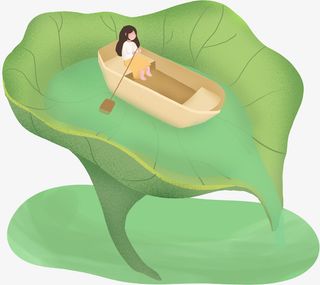 夏至荷叶上划船的女孩免抠