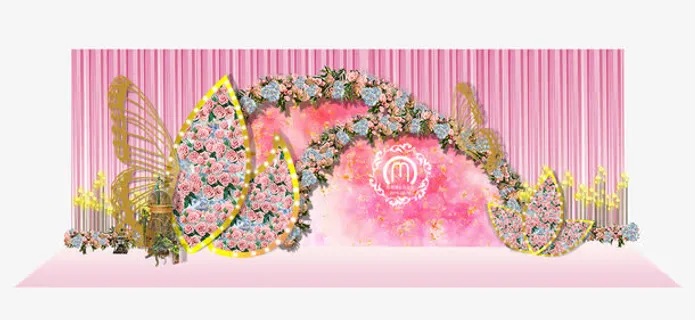 粉色 婚礼 合影区免抠