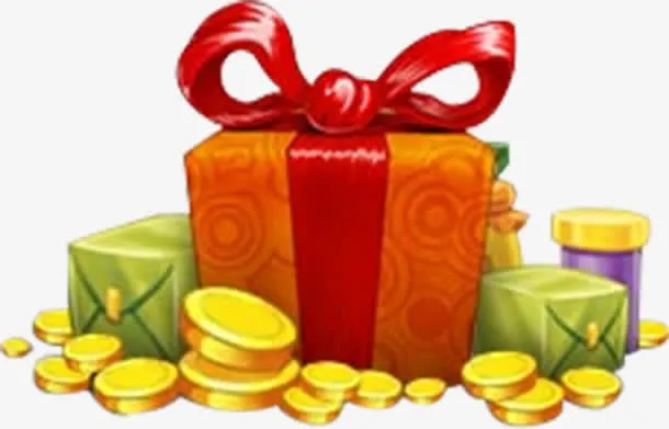 手绘卡通金币礼盒免抠