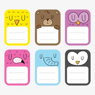 彩色闭眼动物标签矢量图免抠